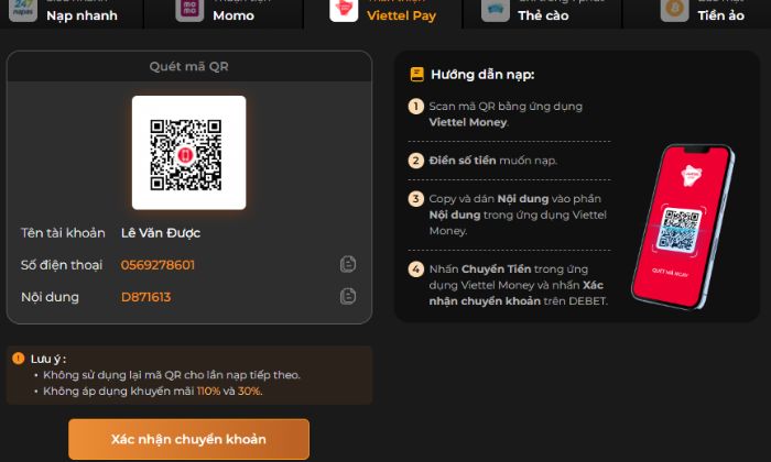 Quét mã QR Viettel Money trên màn hình